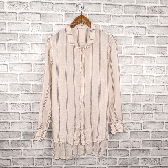 CP SHADES Medium Marella 100% Linen Button up Shirt in Peach Striped - Picture 9 of 9